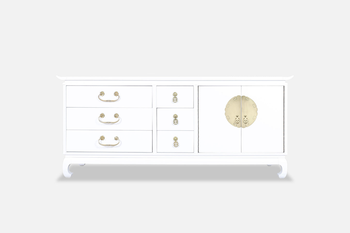 Vintage Hollywood Regency Lacquered and Brass Credenza