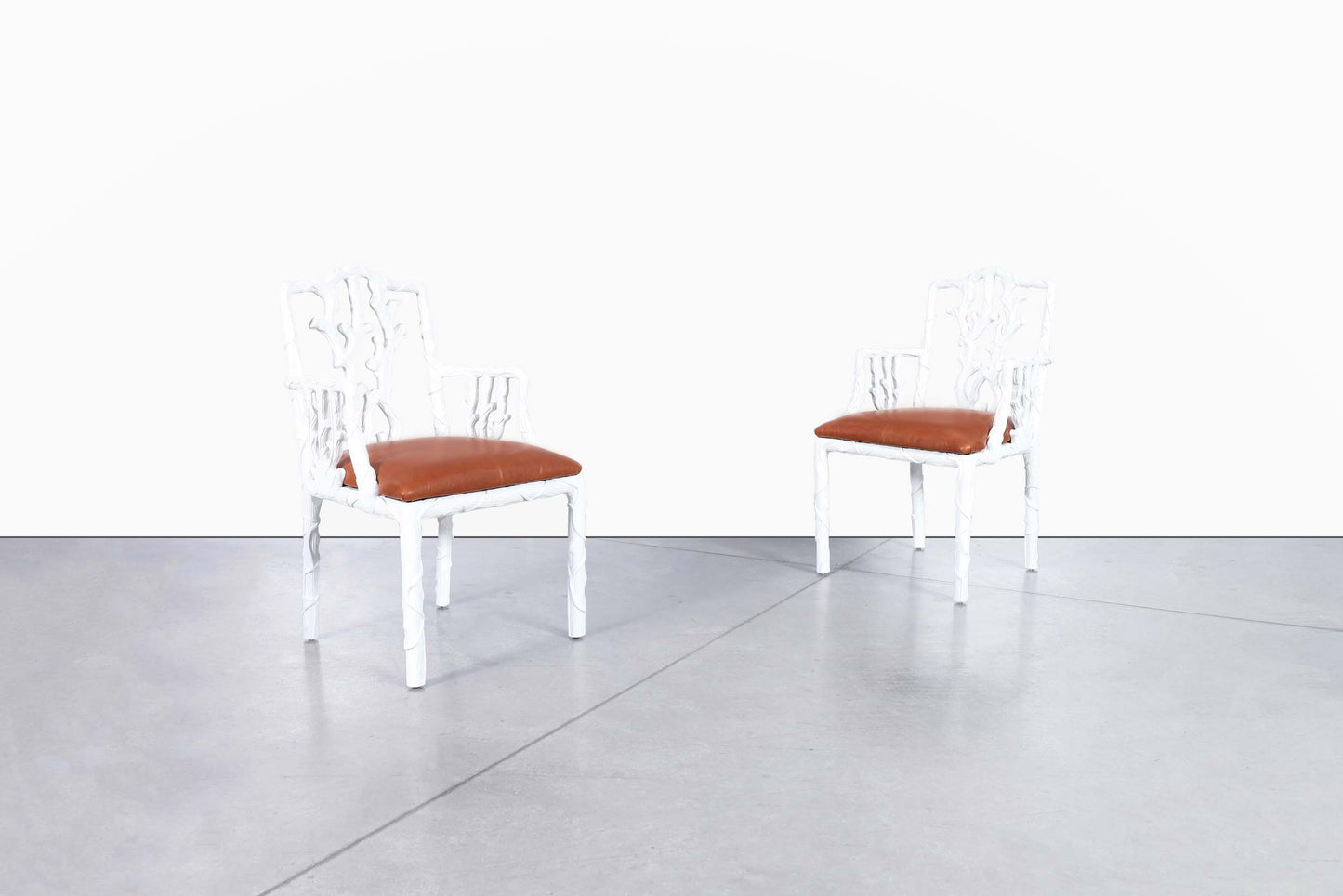 Vintage Hollywood Regency Lacquered and Leather Armchairs