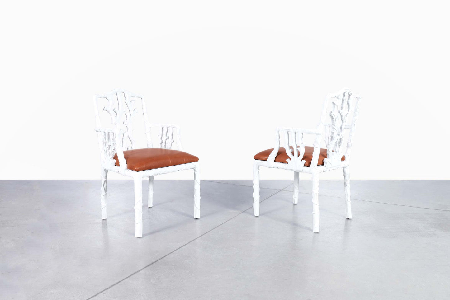 Vintage Hollywood Regency Lacquered and Leather Armchairs