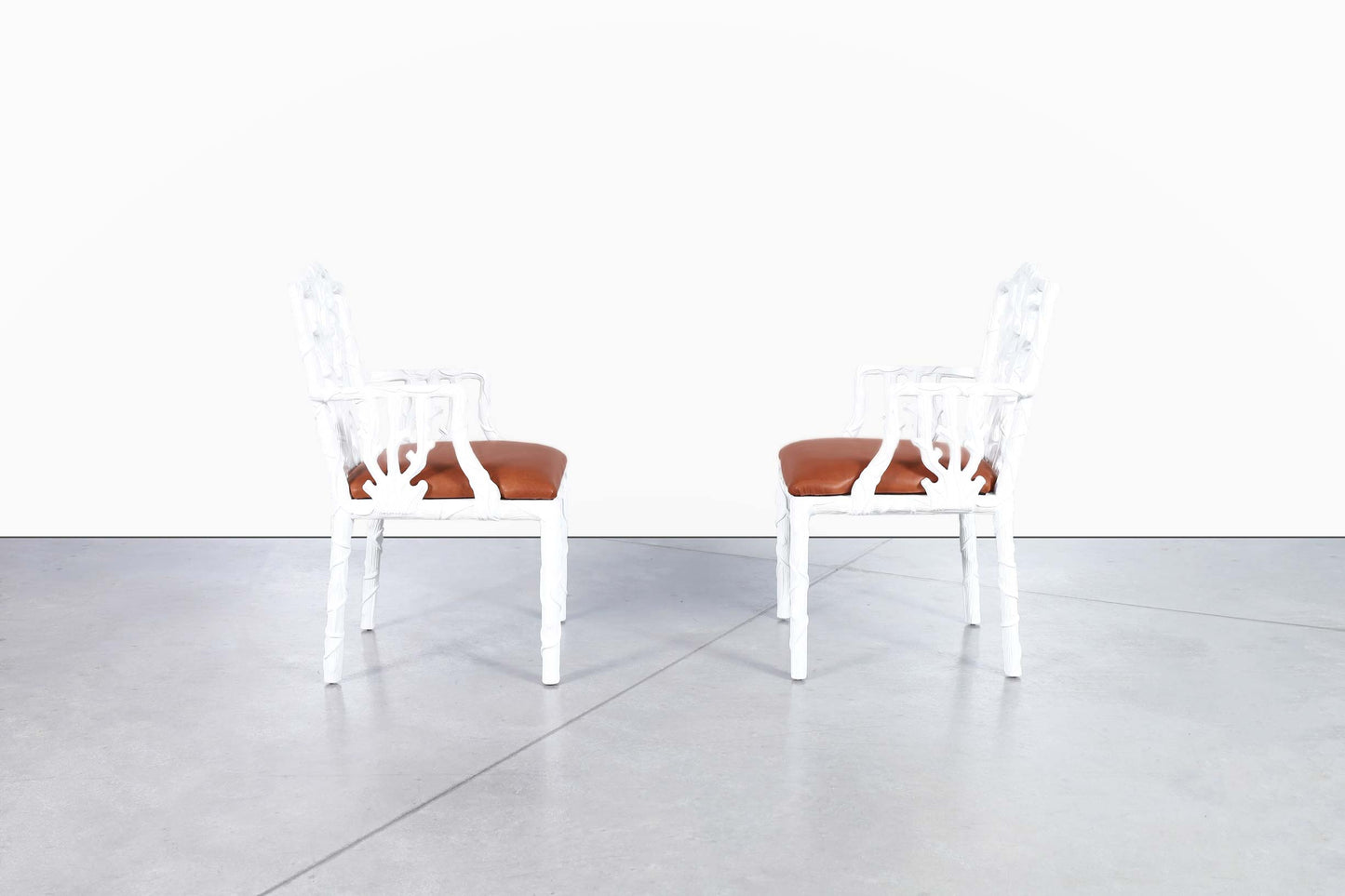 Vintage Hollywood Regency Lacquered and Leather Armchairs
