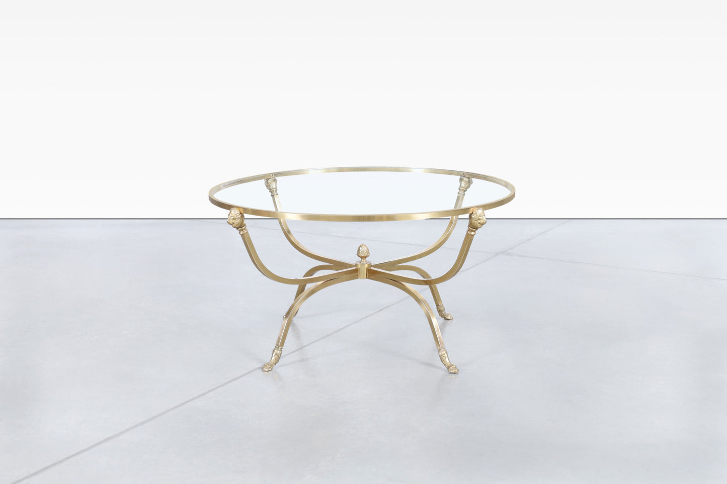 Vintage Italian Brass Lion Heads Coffee Table