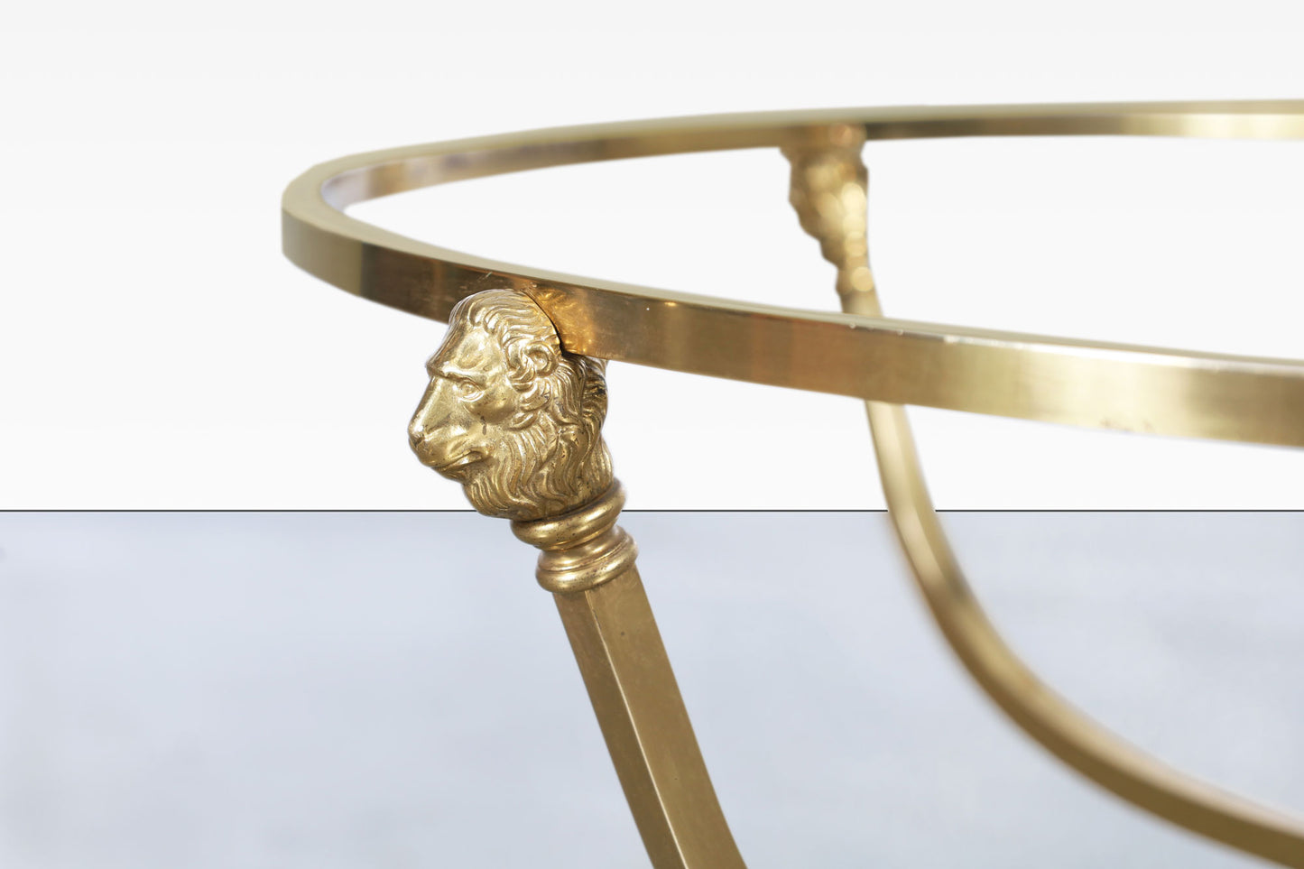 Vintage Italian Brass Lion Heads Coffee Table