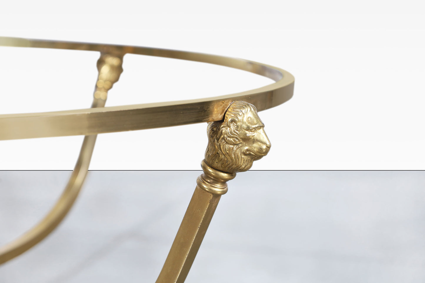Vintage Italian Brass Lion Heads Coffee Table