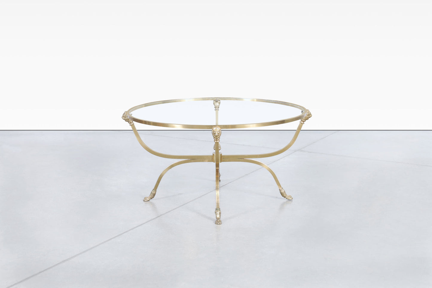 Vintage Italian Brass Lion Heads Coffee Table