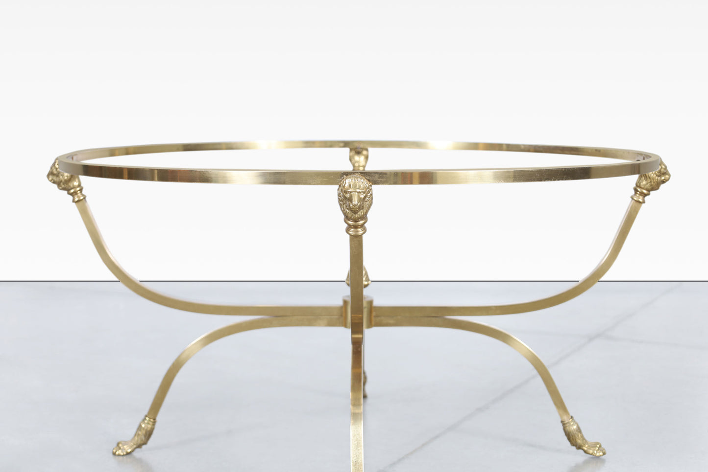 Vintage Italian Brass Lion Heads Coffee Table