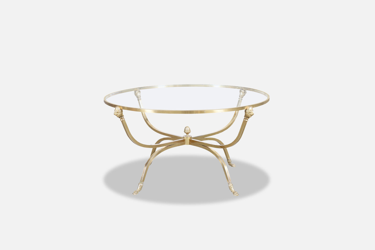 Vintage Italian Brass Lion Heads Coffee Table