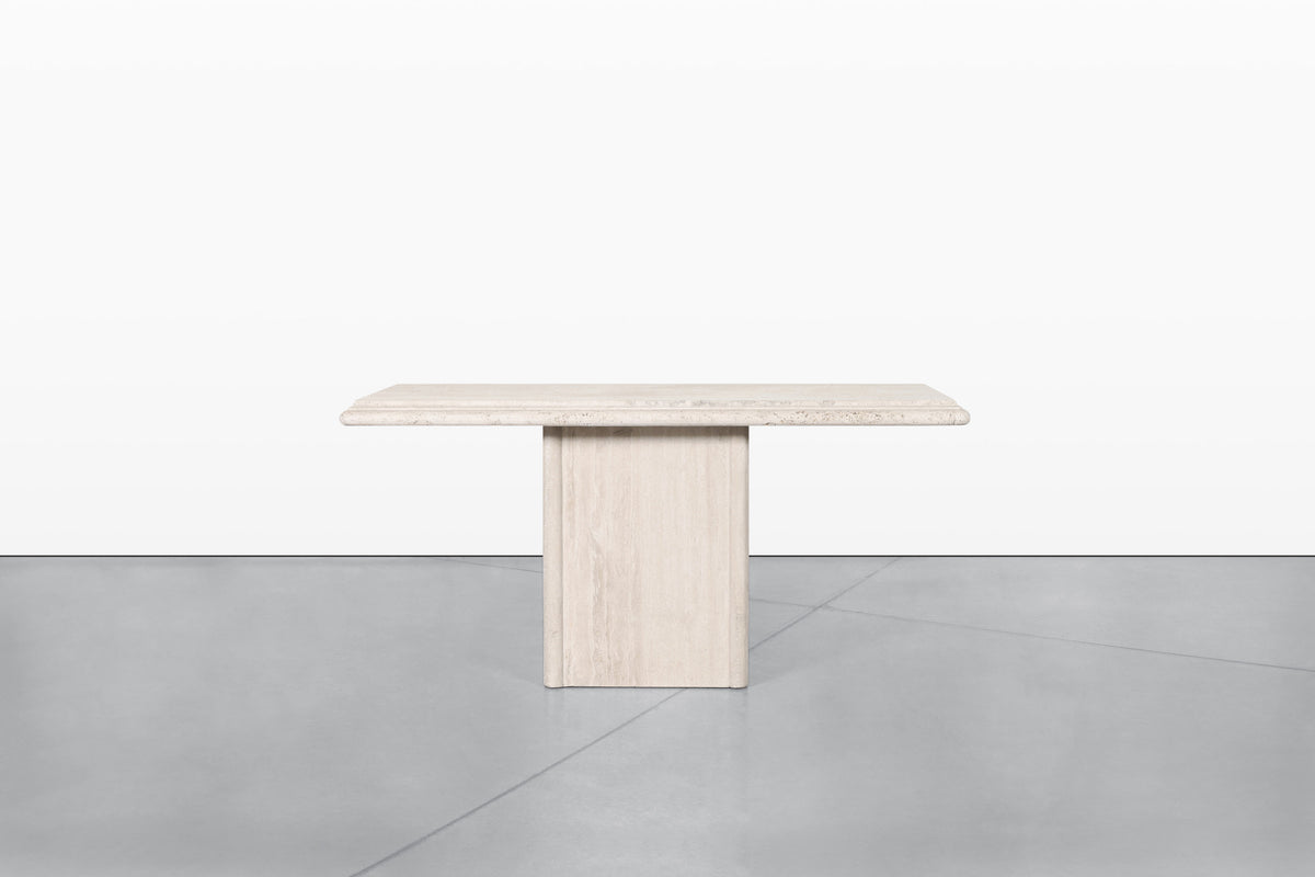 Vintage Italian Postmodern Bullnose Edge Travertine Console Table