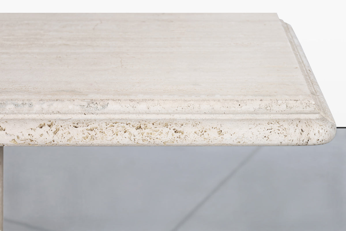 Vintage Italian Postmodern Bullnose Edge Travertine Console Table