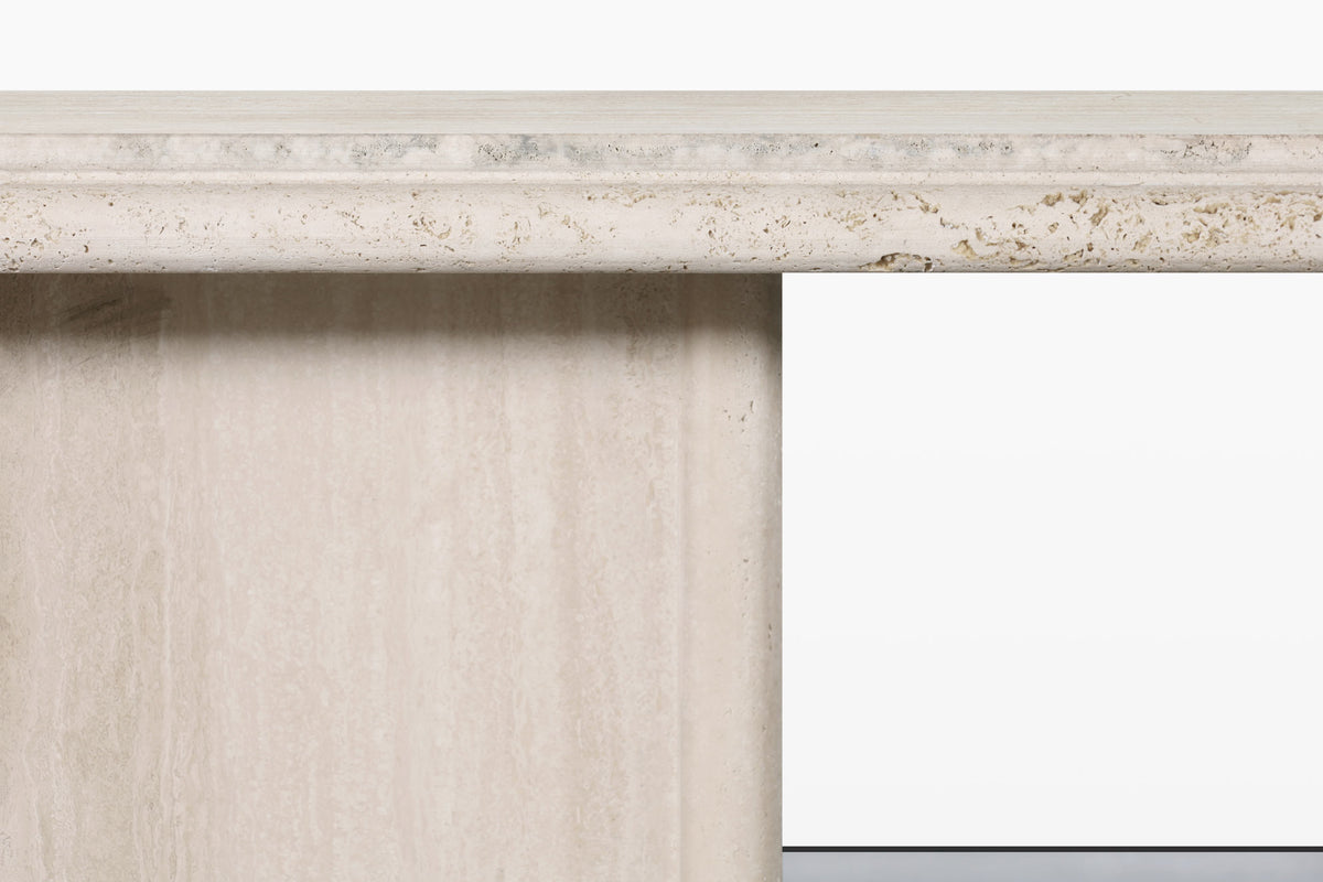 Vintage Italian Postmodern Bullnose Edge Travertine Console Table