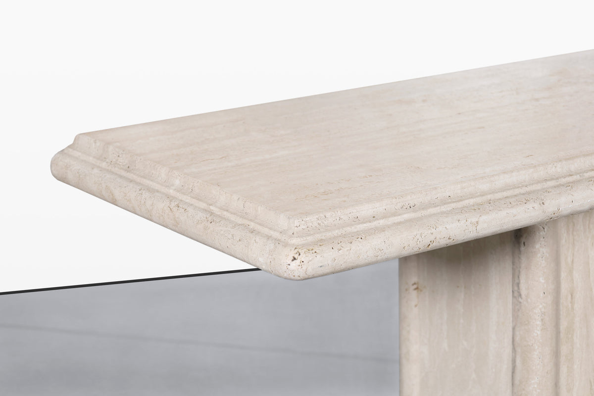 Vintage Italian Postmodern Bullnose Edge Travertine Console Table