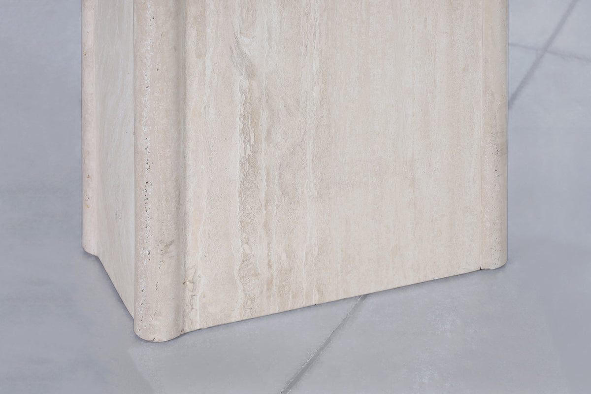 Vintage Italian Postmodern Bullnose Edge Travertine Console Table