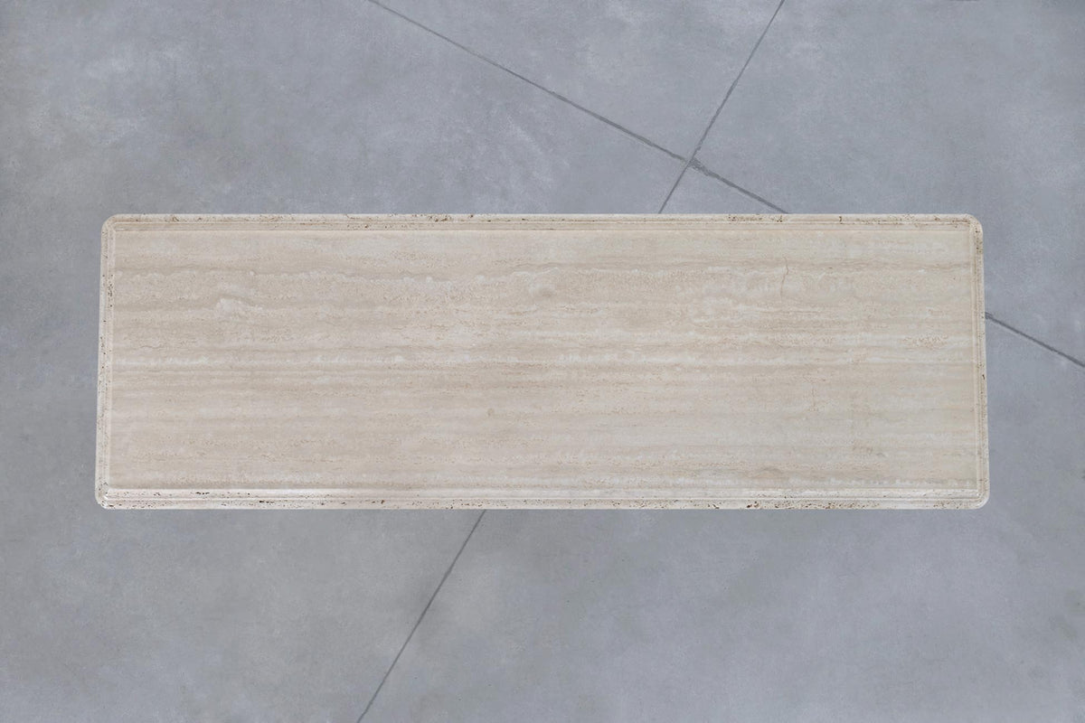 Vintage Italian Postmodern Bullnose Edge Travertine Console Table