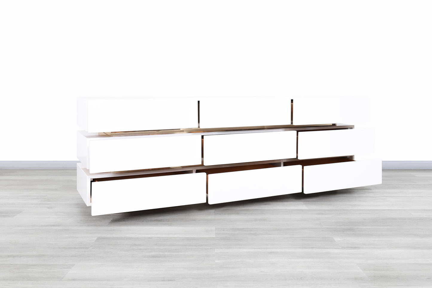 Vintage Lacquered and Brass Modernist Dresser