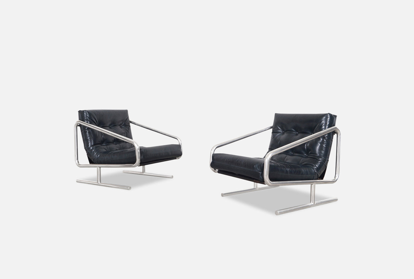 Mid-Century Modern Leather and Aluminum Lounge Chairs