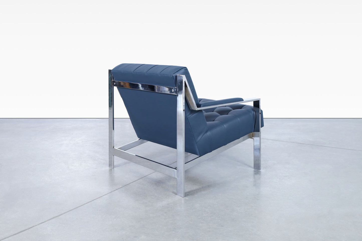 Vintage Leather and Chrome Biscuit Tufted Lounge Chairs by Cy Mann