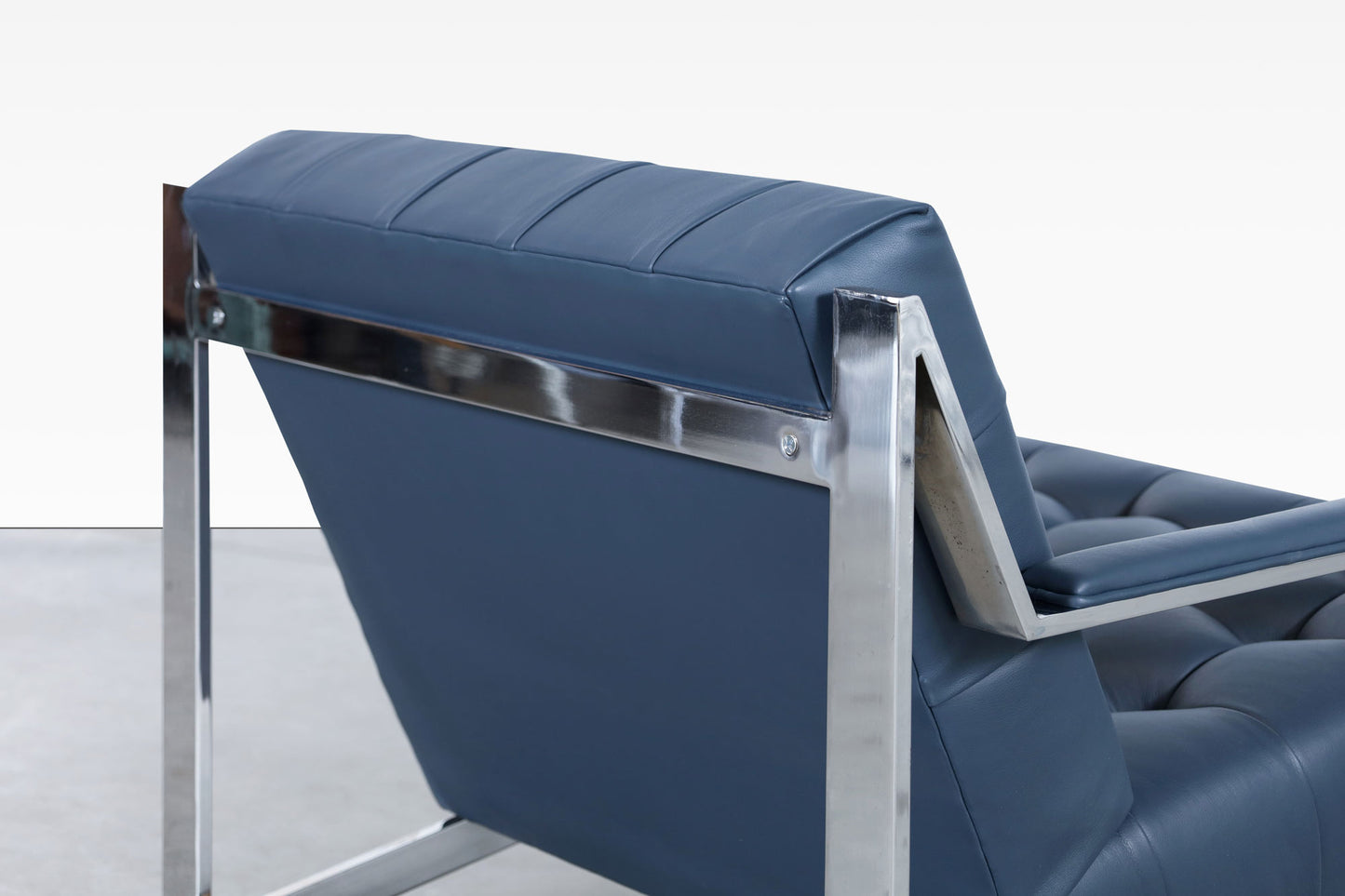 Vintage Leather and Chrome Biscuit Tufted Lounge Chairs by Cy Mann