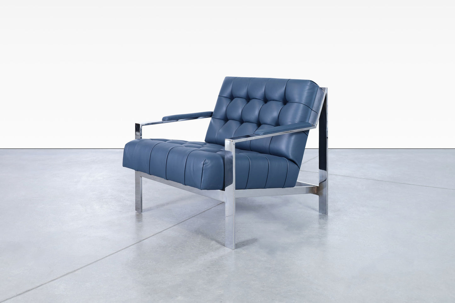 Vintage Leather and Chrome Biscuit Tufted Lounge Chairs by Cy Mann