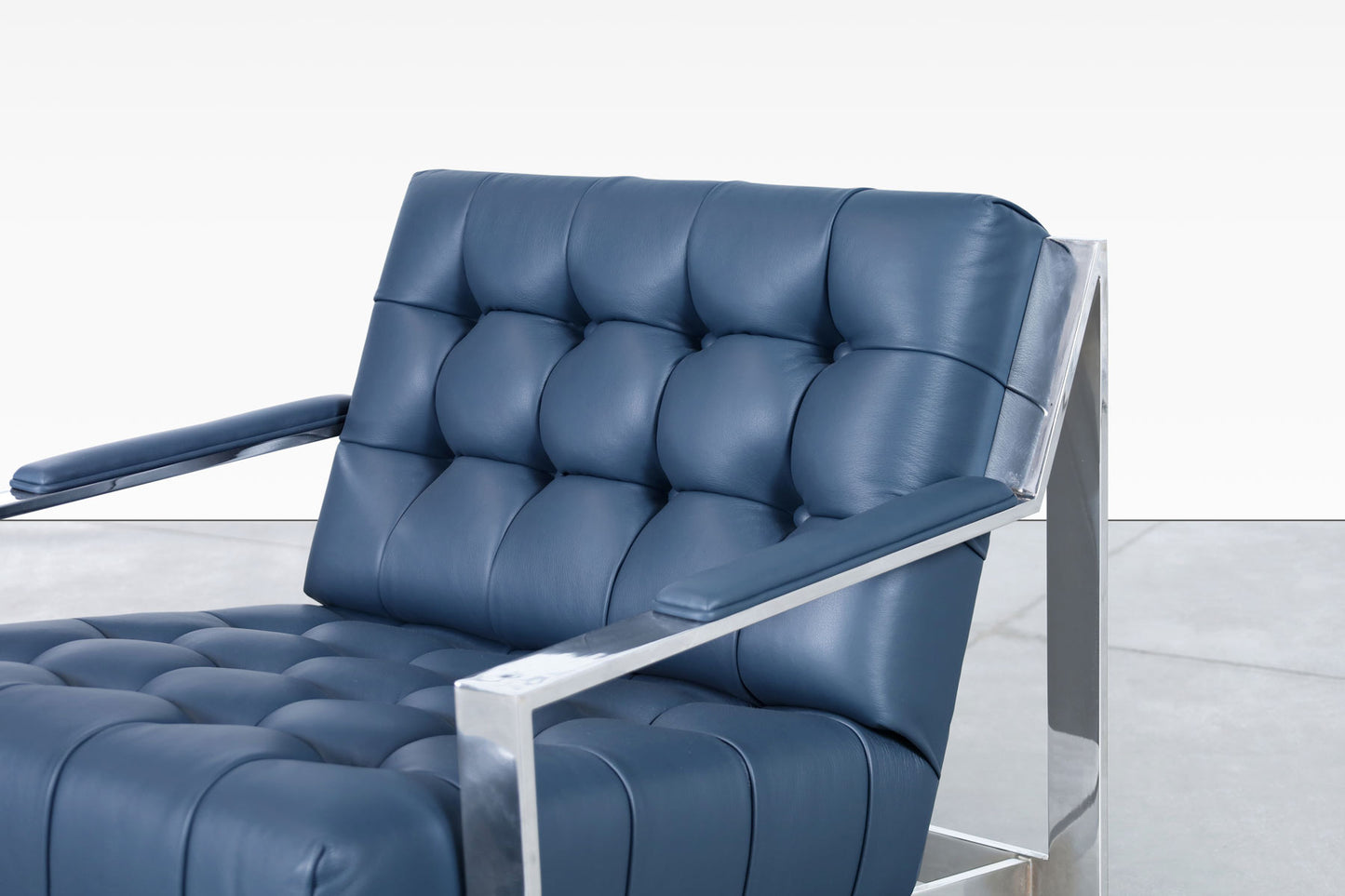 Vintage Leather and Chrome Biscuit Tufted Lounge Chairs by Cy Mann