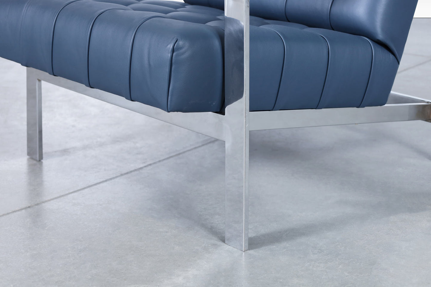 Vintage Leather and Chrome Biscuit Tufted Lounge Chairs by Cy Mann