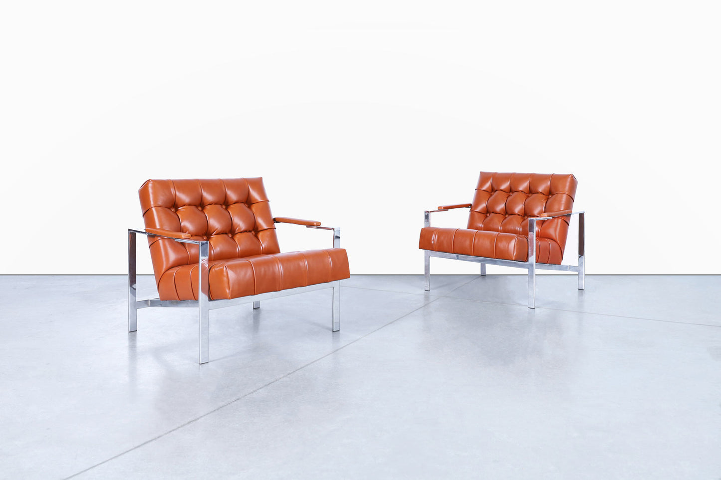 Mid-Century Leather and Chrome Lounge Chairs by Milo Baughman
