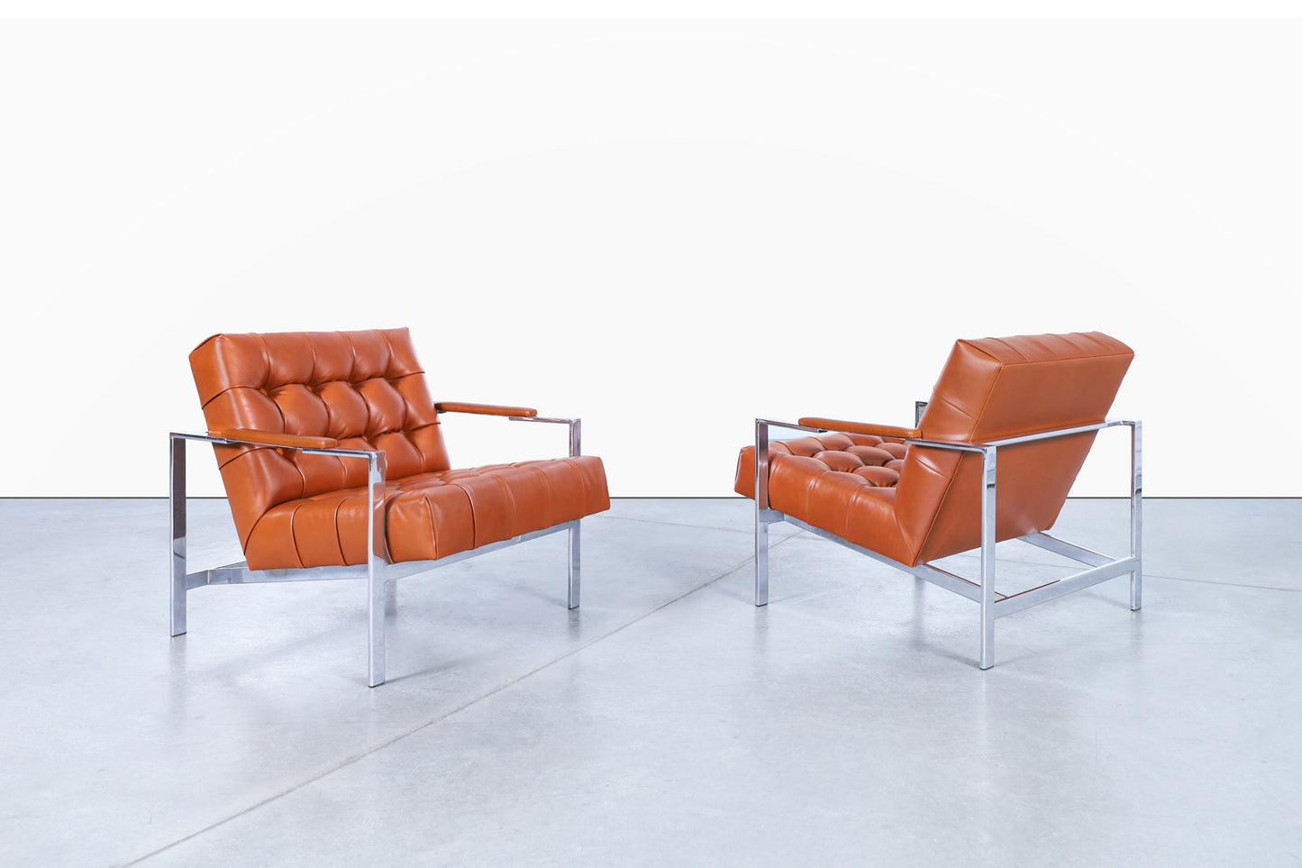 Mid-Century Leather and Chrome Lounge Chairs by Milo Baughman