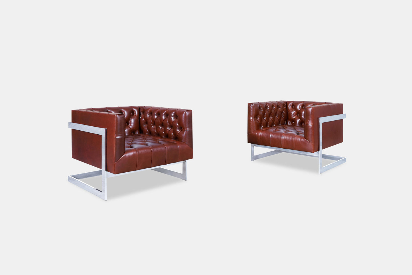 Vintage Leather Diamond Tufted Lounge Chairs by Milo Baughman