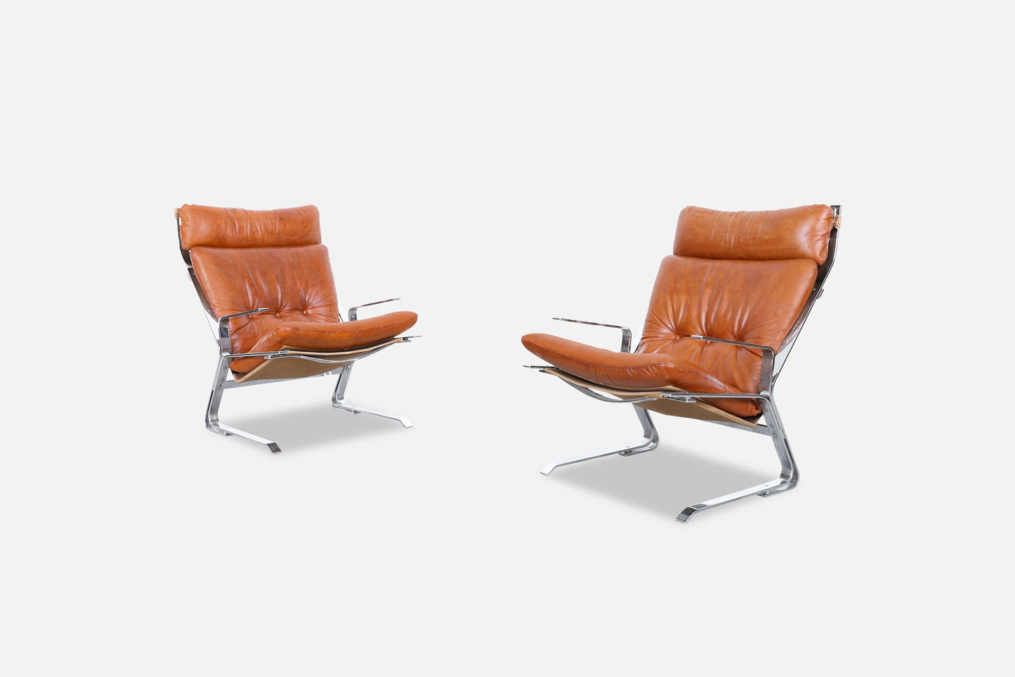Vintage Leather and Chrome Lounge Chairs by Elsa and Nordahl Solheim