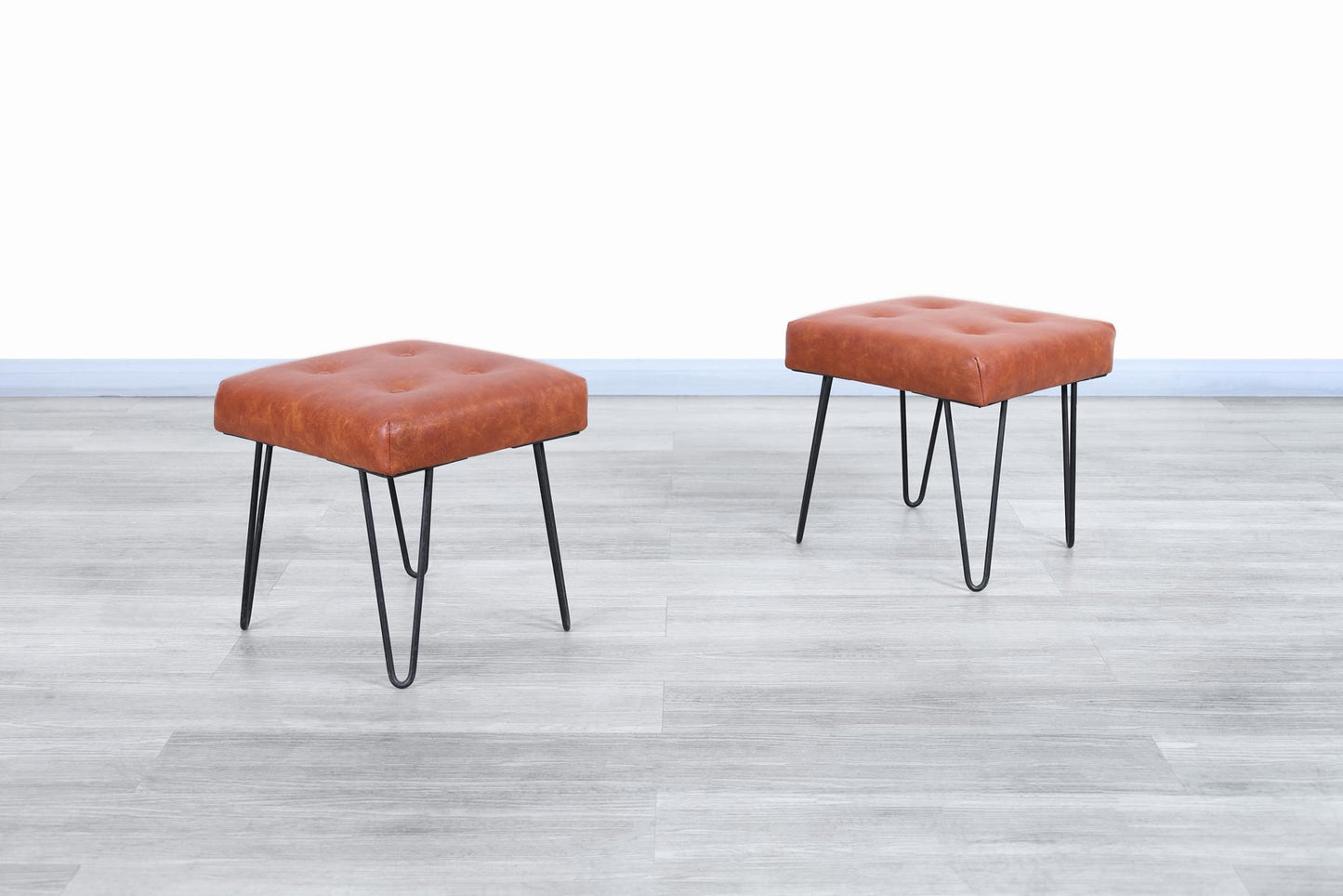 Vintage Leather and Iron Stools