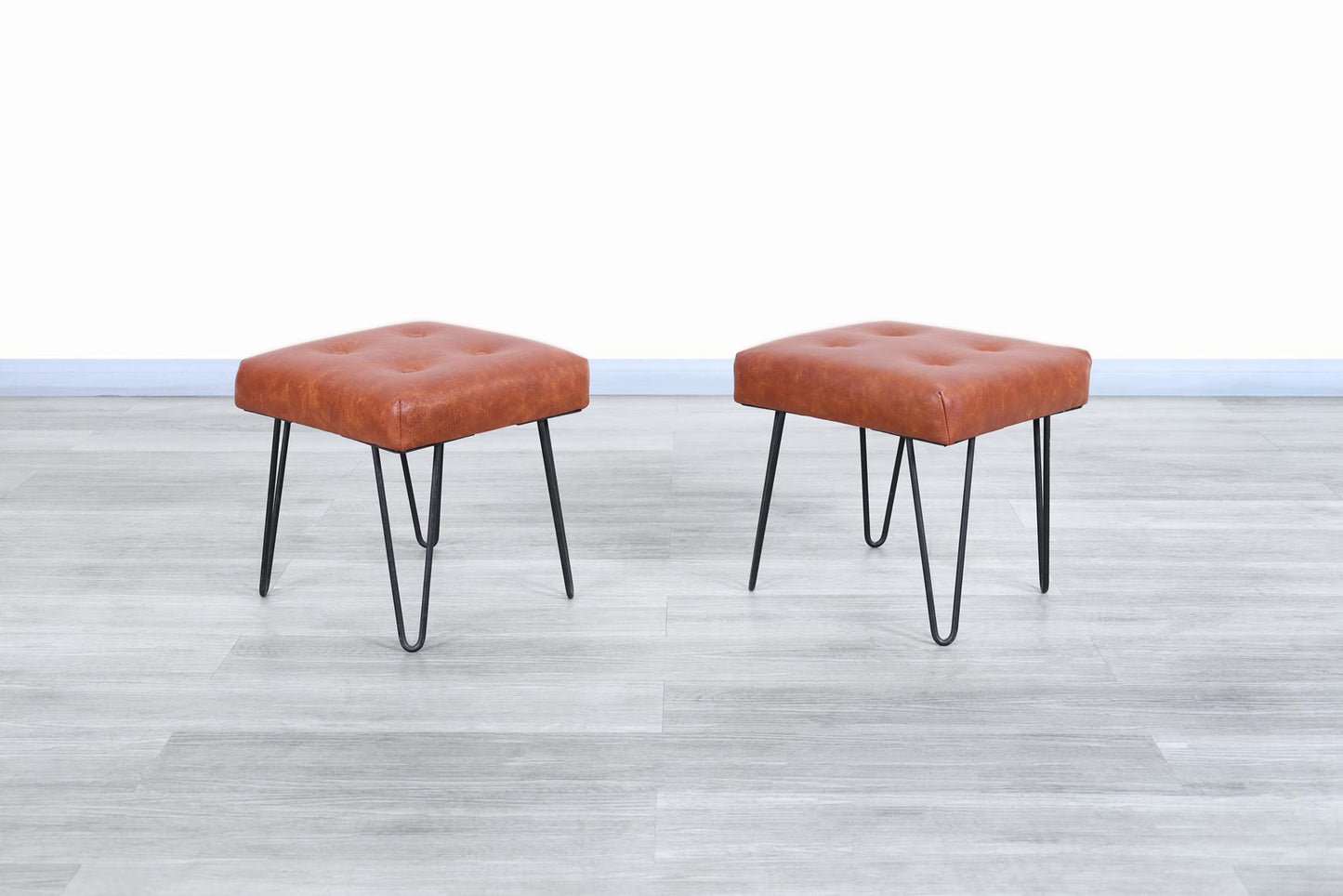 Vintage Leather and Iron Stools