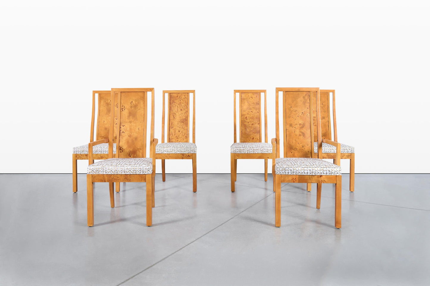 Vintage Mappa Burl Wood Dining Chairs by Thomasville