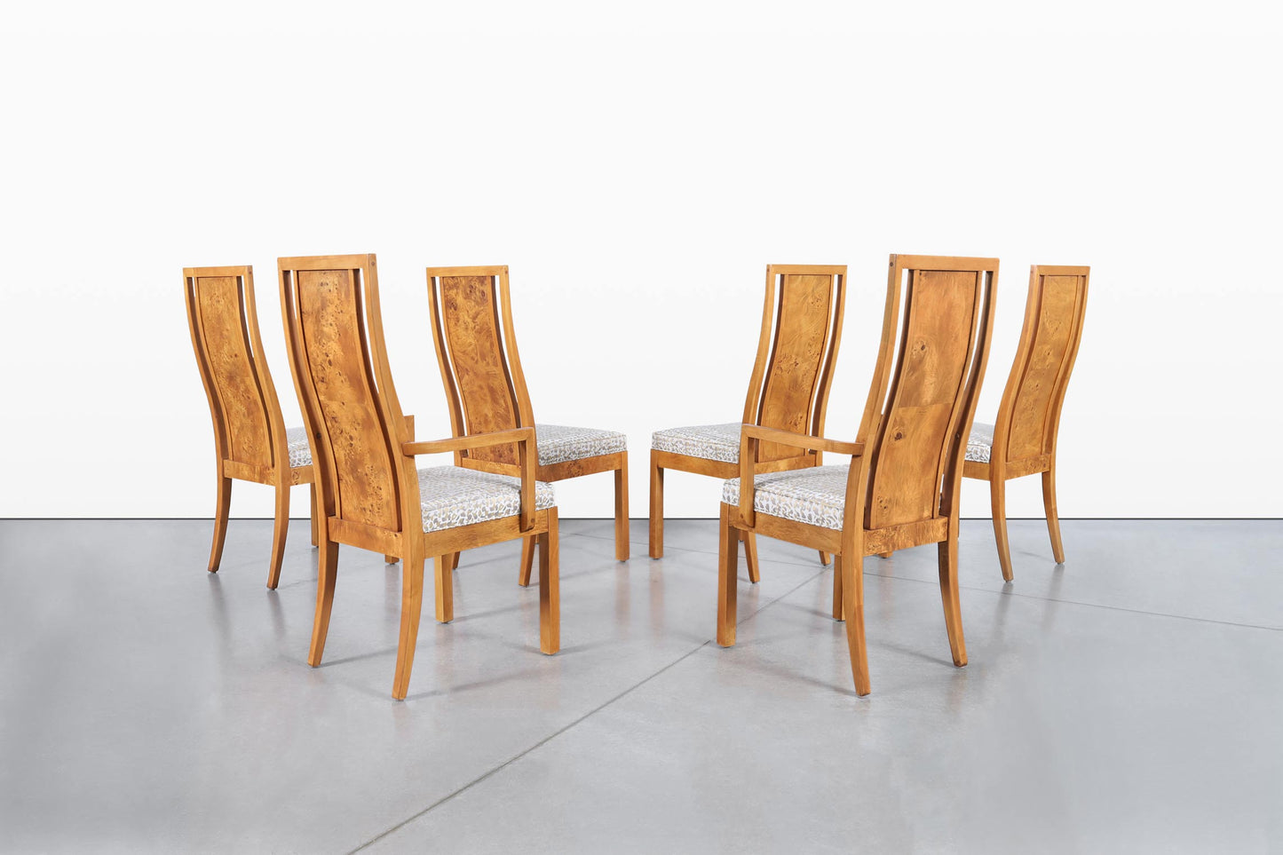 Vintage Mappa Burl Wood Dining Chairs by Thomasville