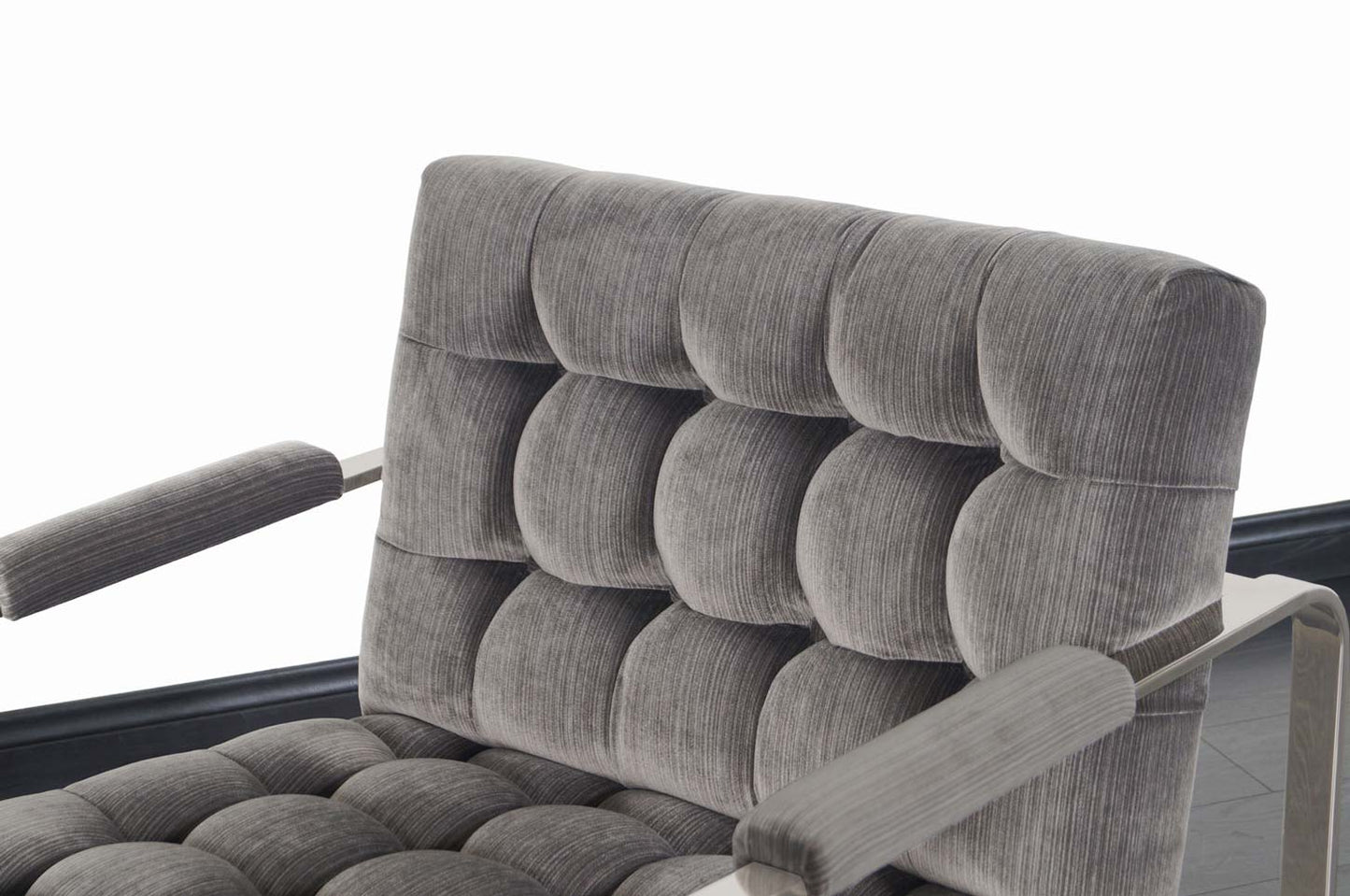 Vintage Nickel Biscuit Tufted Lounge Chairs by Milo Baughman