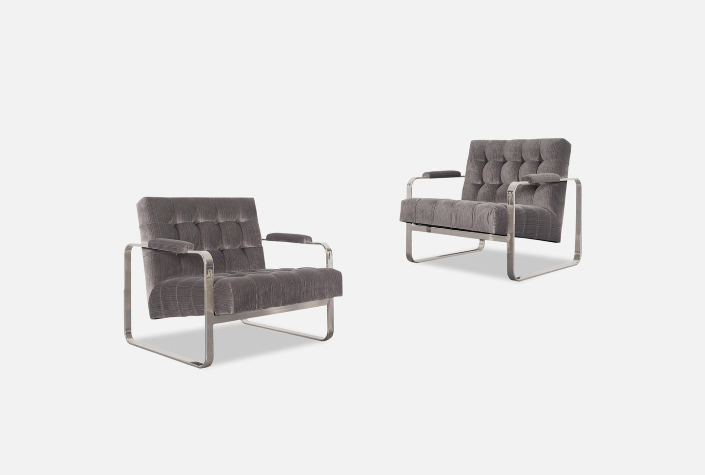 Vintage Nickel Biscuit Tufted Lounge Chairs by Milo Baughman
