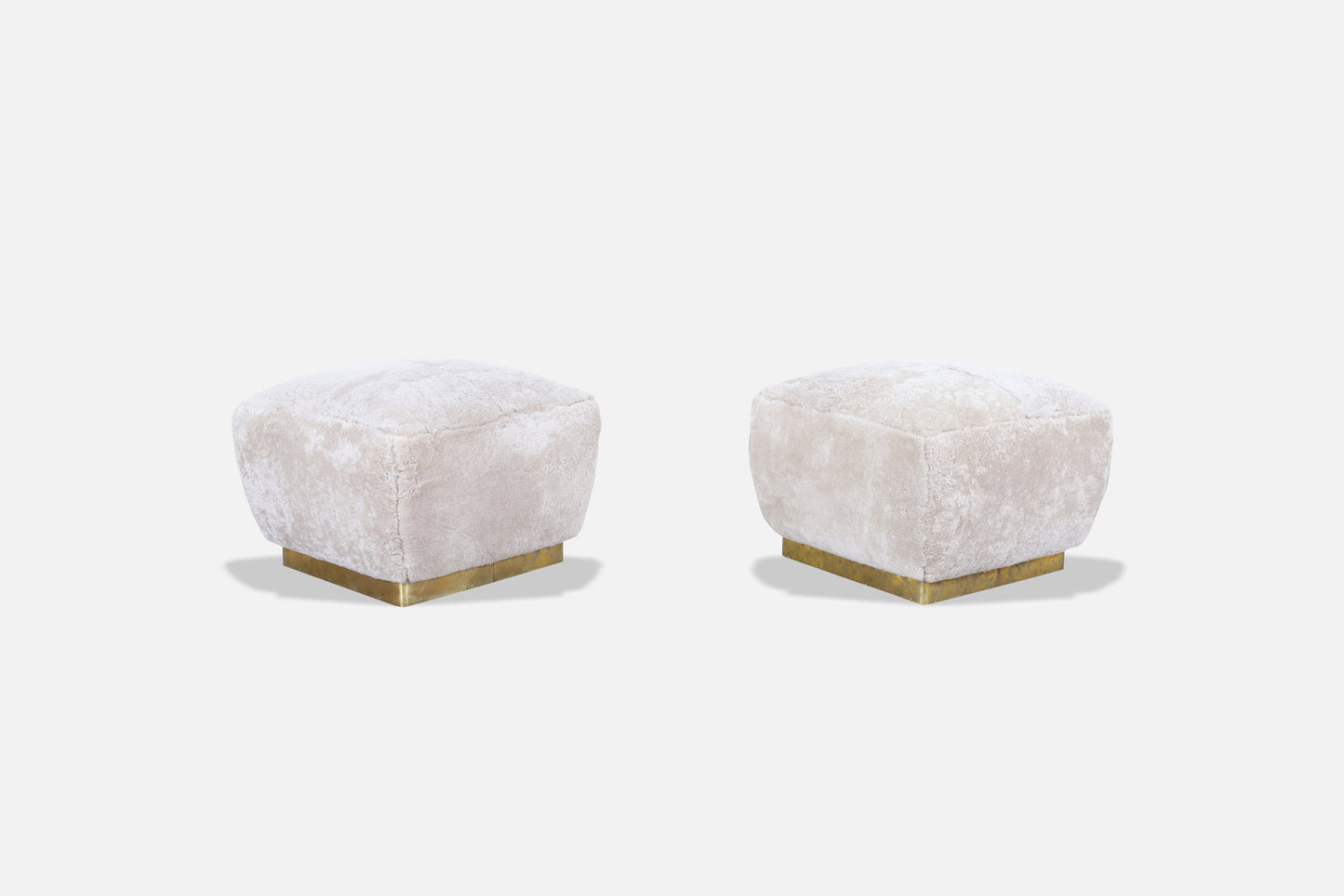 Vintage Oversized Shearling and Brass Ottomans by Marge Carson