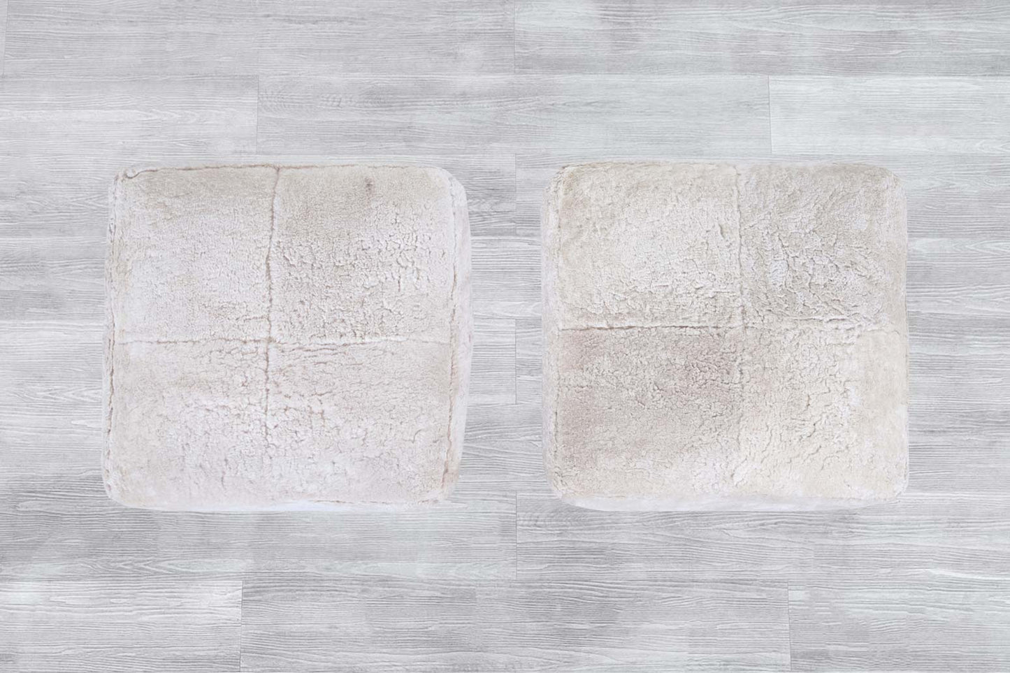 Vintage Oversized Shearling and Brass Ottomans by Marge Carson