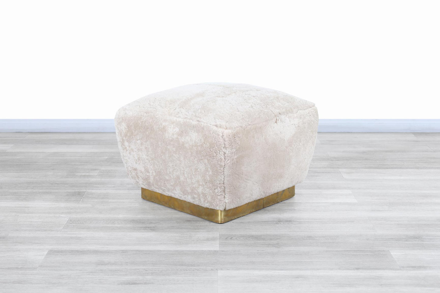 Vintage Oversized Shearling and Brass Ottomans by Marge Carson