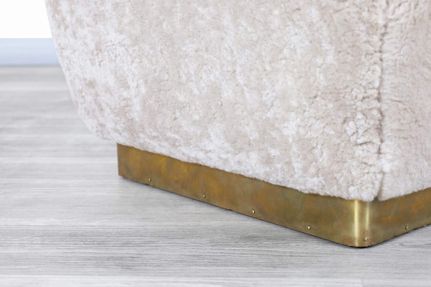 Vintage Oversized Shearling and Brass Ottomans by Marge Carson