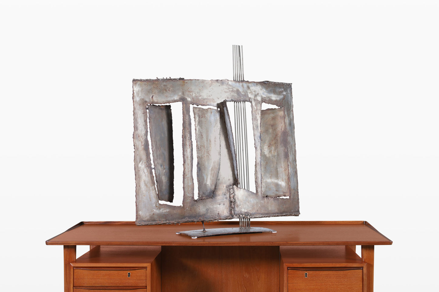 Vintage Oversized Brutalist Metal Sculpture by John Balossi, Signed