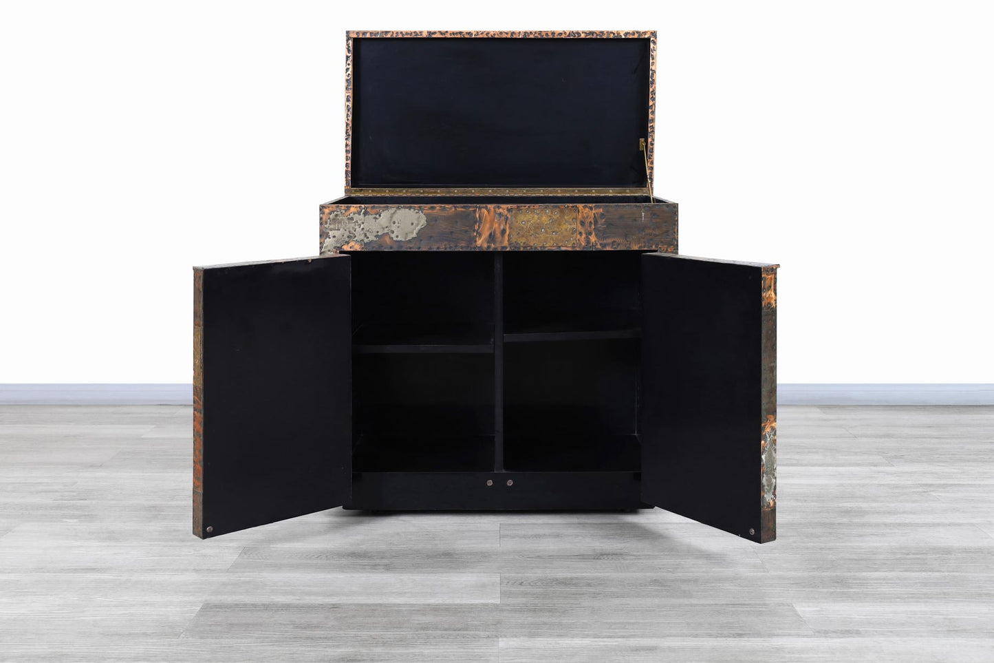 Vintage Patchwork Flip-Top Bar Cabinet by Paul Evans for Directional