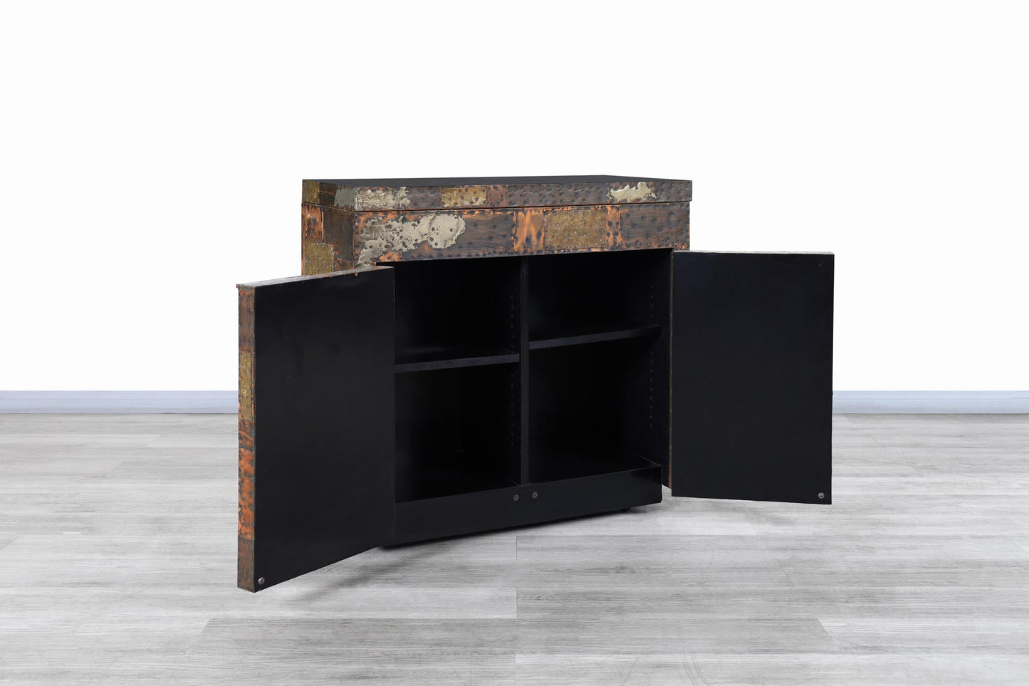 Vintage Patchwork Flip-Top Bar Cabinet by Paul Evans for Directional