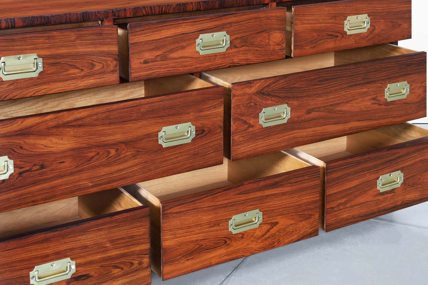 Vintage Rosewood and Brass Campaign Dresser by John Stuart