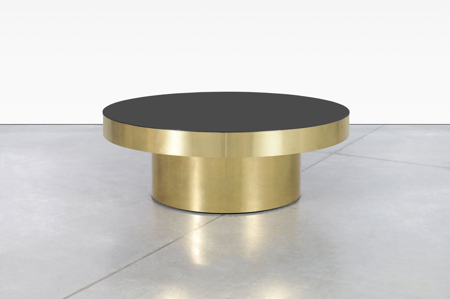 Vintage Round Brass and Smoked Glass Coffee Table