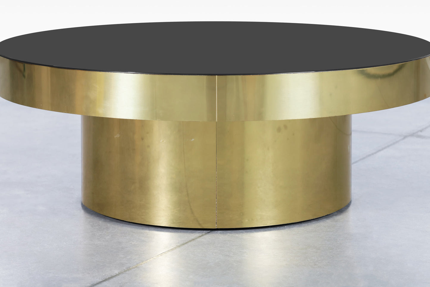 Vintage Round Brass and Smoked Glass Coffee Table