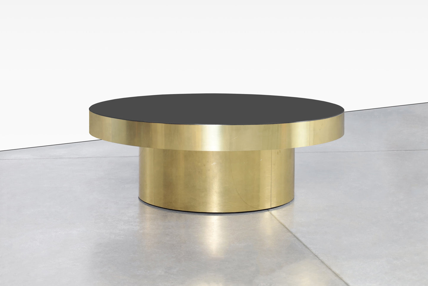 Vintage Round Brass and Smoked Glass Coffee Table