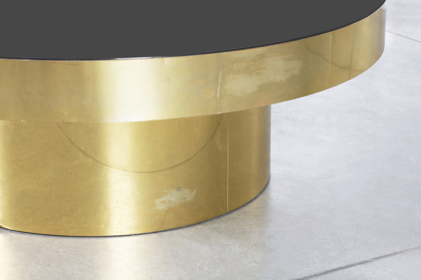 Vintage Round Brass and Smoked Glass Coffee Table