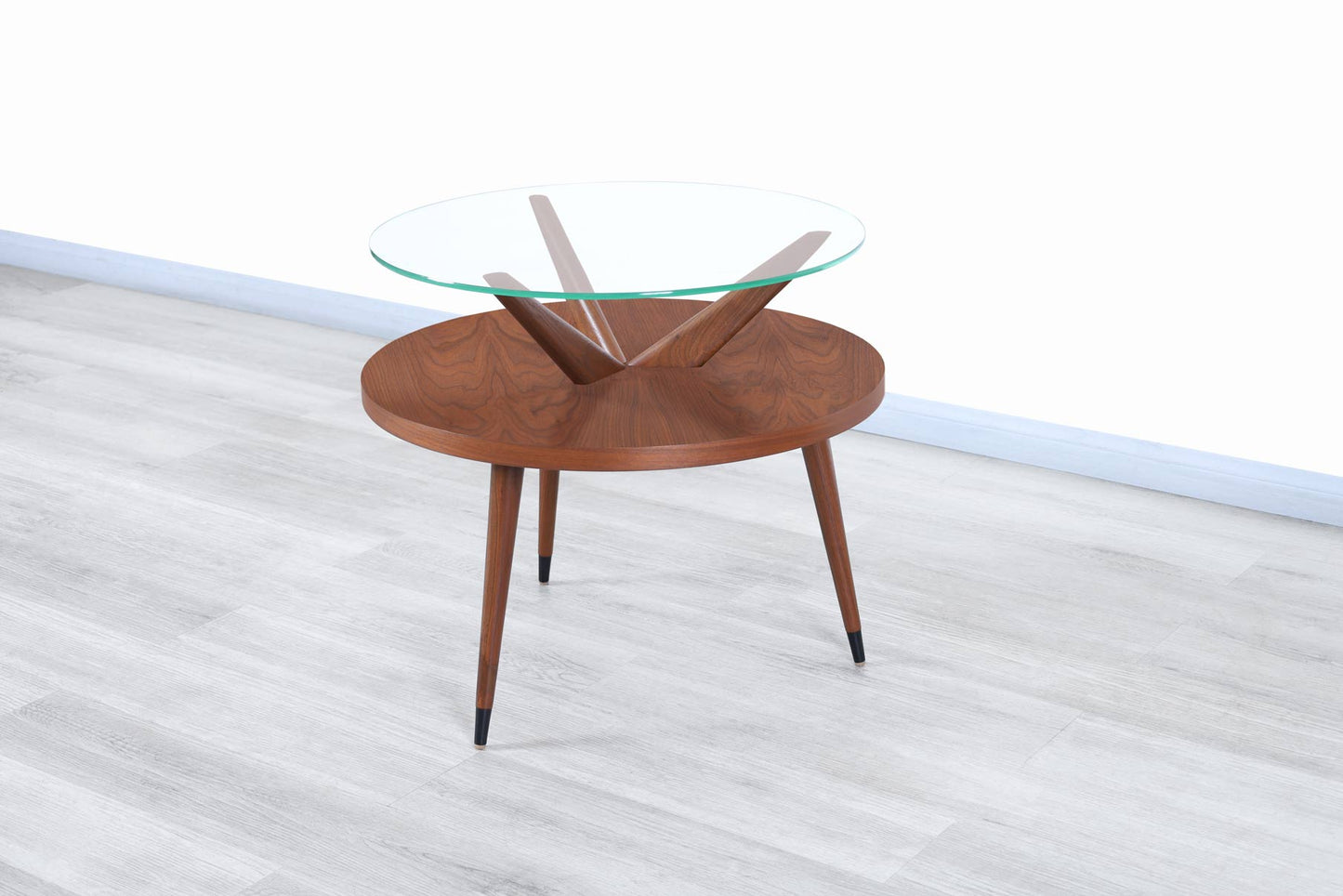 Vintage Two-Tiered Walnut and Glass Tripod Table