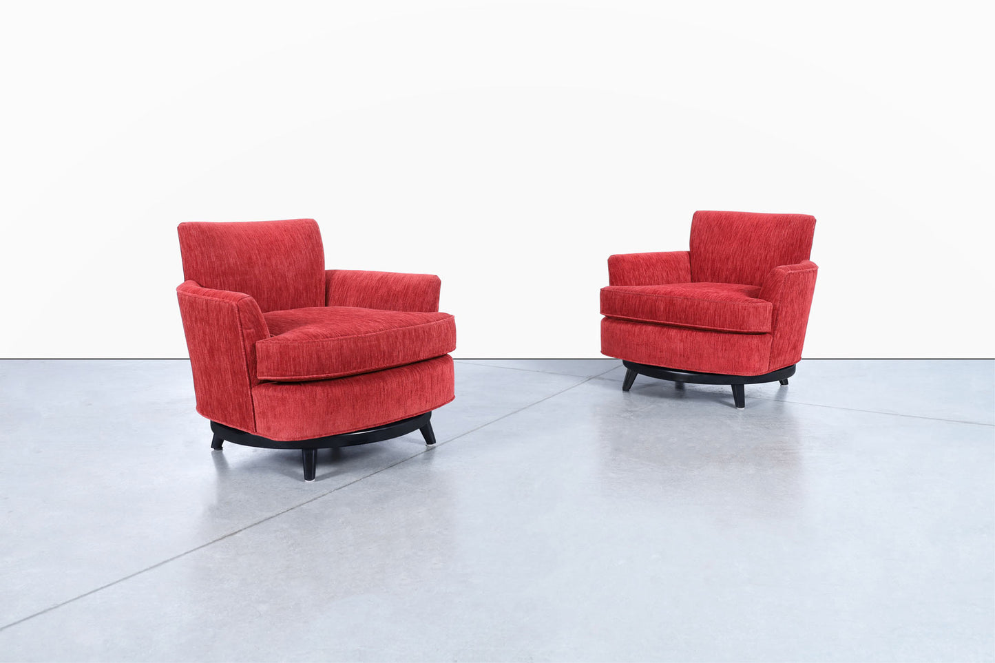 Vintage Velvet "Barrel" Swivel Lounge Chairs