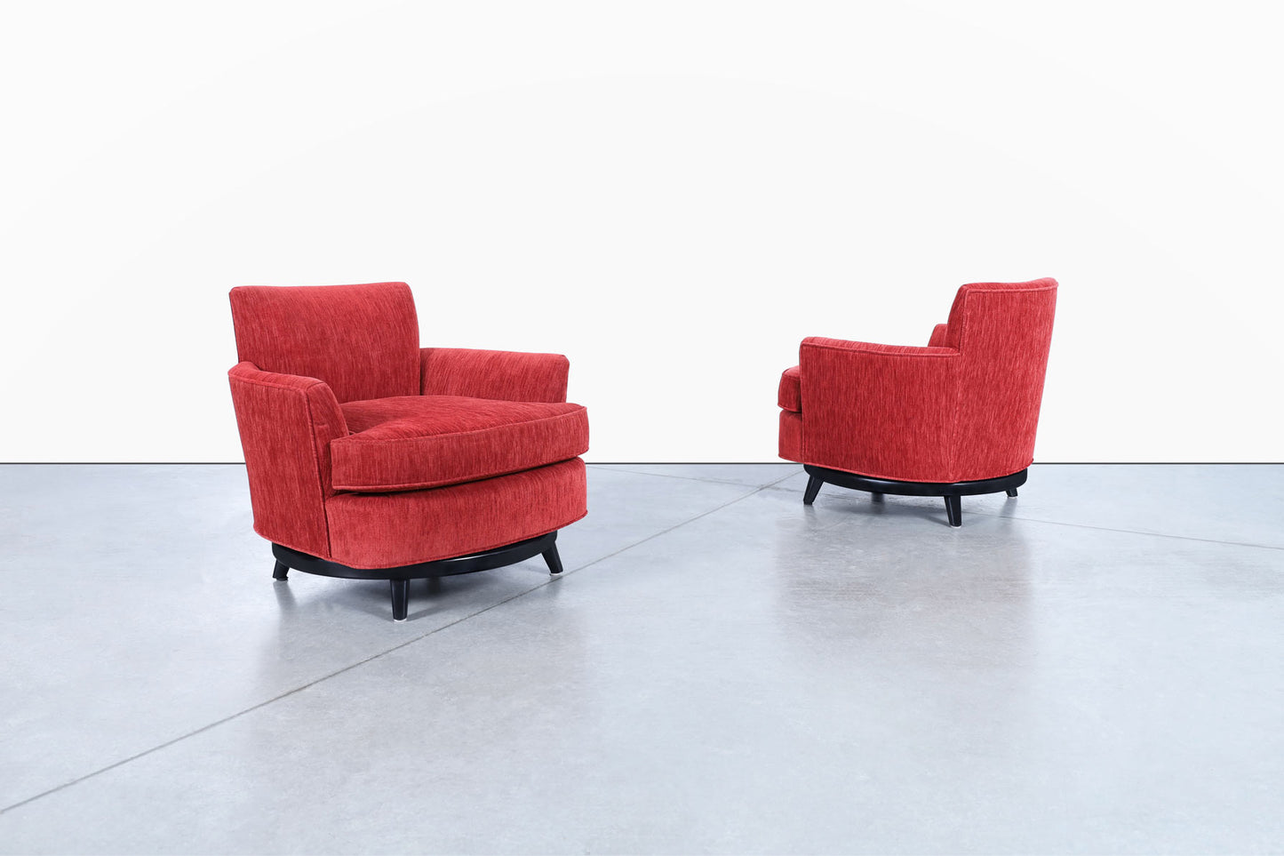 Vintage Velvet "Barrel" Swivel Lounge Chairs