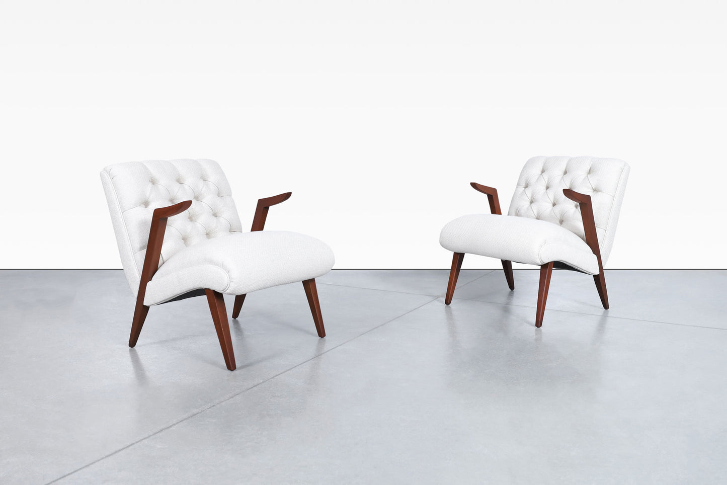 Vintage Walnut Floating Armrests Lounge Chairs