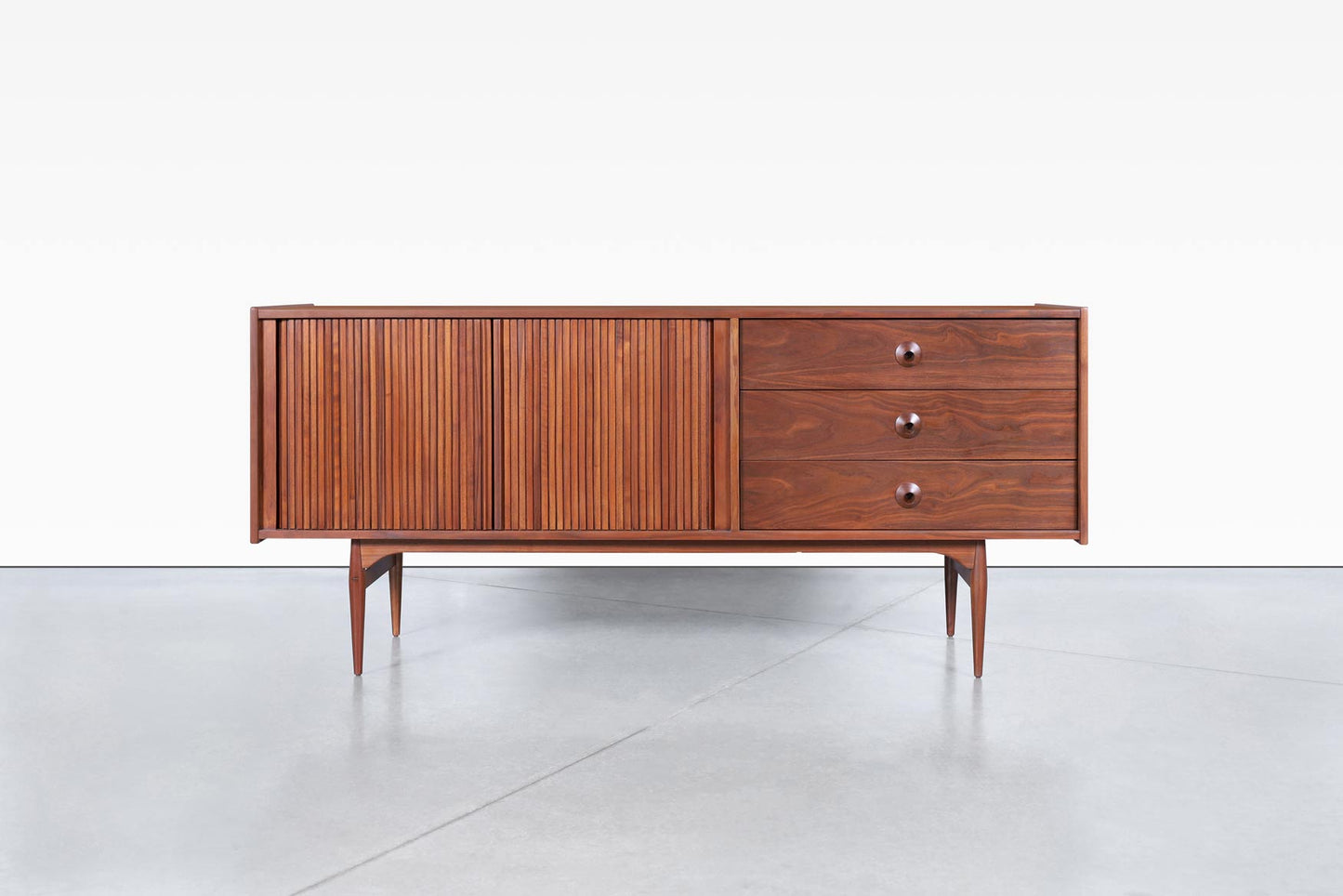 Vintage Walnut Tambour Door Credenza by John Caldwell for Brown Saltman